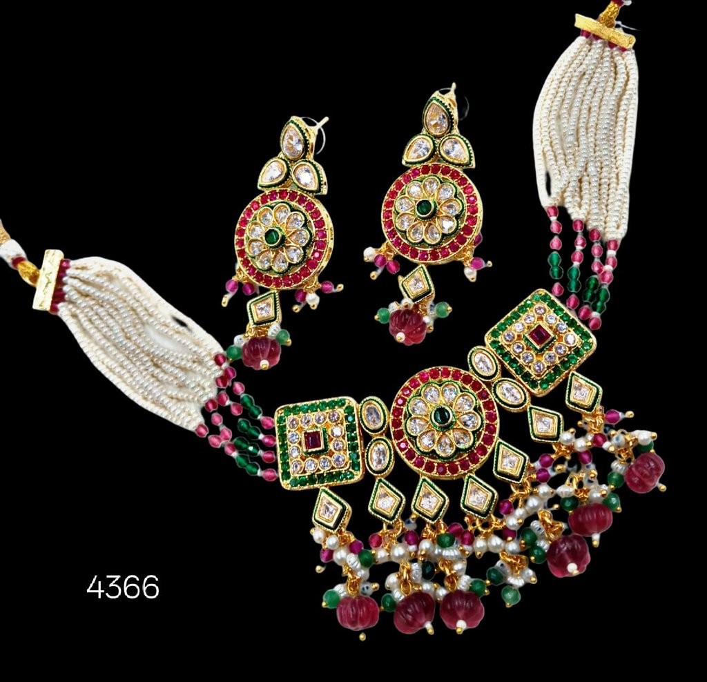 8366 Traditional Indian Kundan Necklace Set - SA00865PB Elegant handcrafted jewelry set with matching earrings