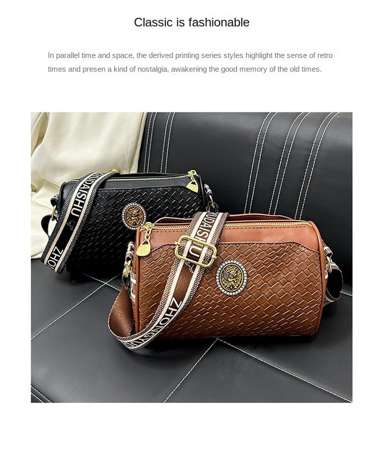 Woven Pattern Crossbody Bag - AM01420MB- Classic and stylish retro shoulder bag with adjustable strap